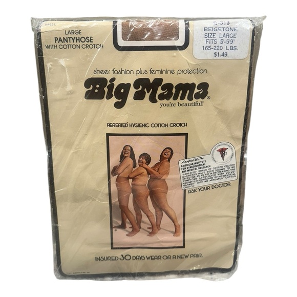 Big Mama Vintage 1977 Pantyhose 9044-L Beigetone Large NIP 165-220lbs - Picture 1 of 2
